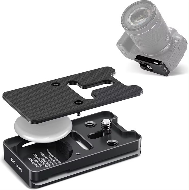 JJC AirTag Schnellwechselplatte Kamera Metall Kamerahalterungsadapter mit 1/4"-20 Schraube in Schwarz kompatibel mit Canon Sony Nikon Fujifilm - Bild 1