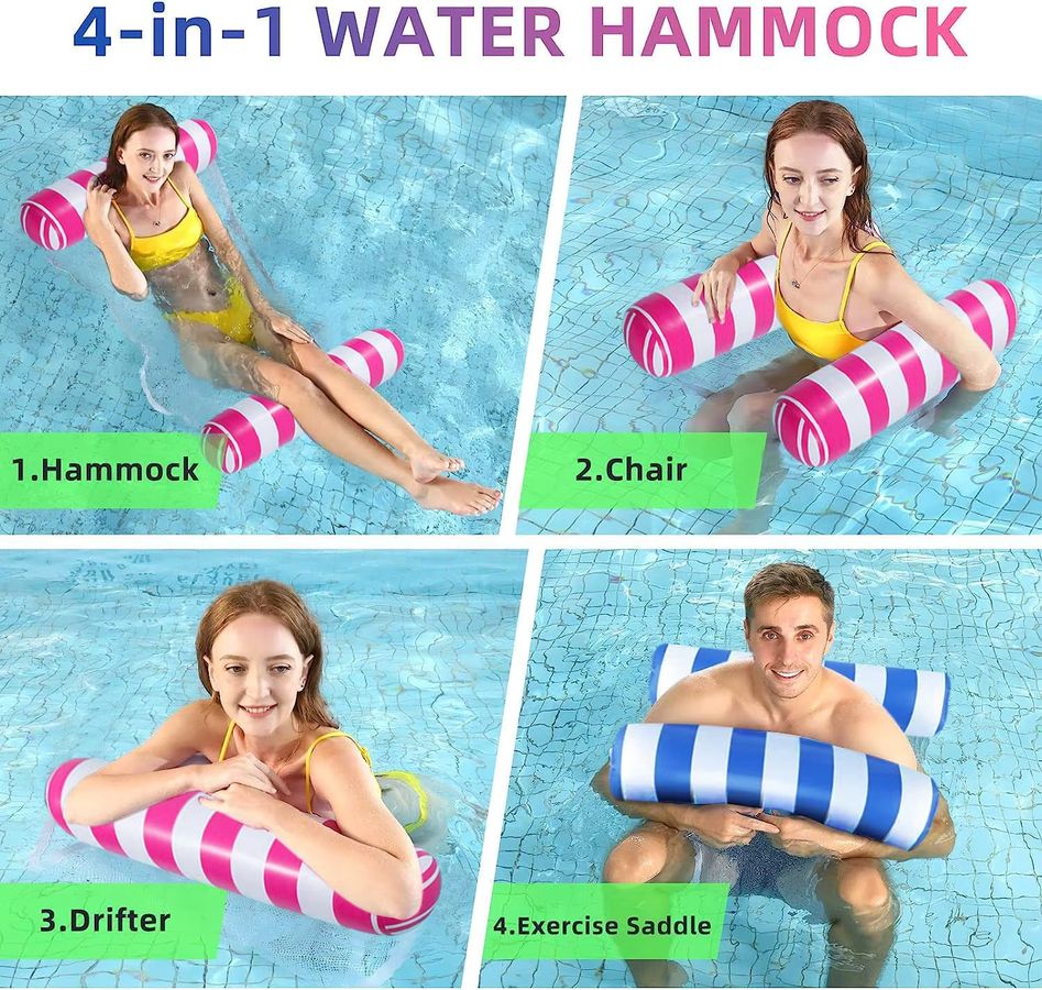 Aufblasbare Wasser-Hängematte LINGPENG Schwimmende Poolmatte gestreift blau - Bild 3
