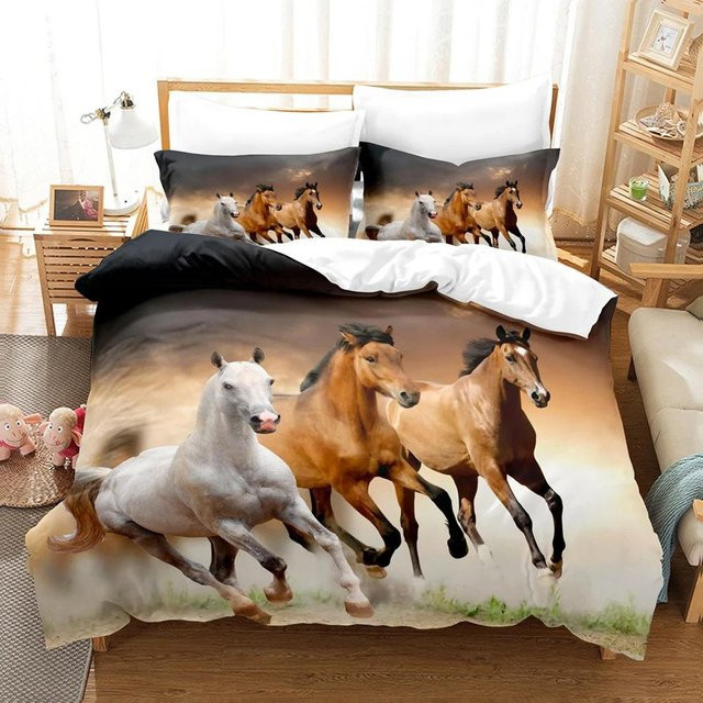 JMG Household Supplies Pferde Bettwäsche Set mit 3D-Anime-Design, Mikrofaser, Mehrfarbig, B/H: 150 x 200 cm - Bild 1