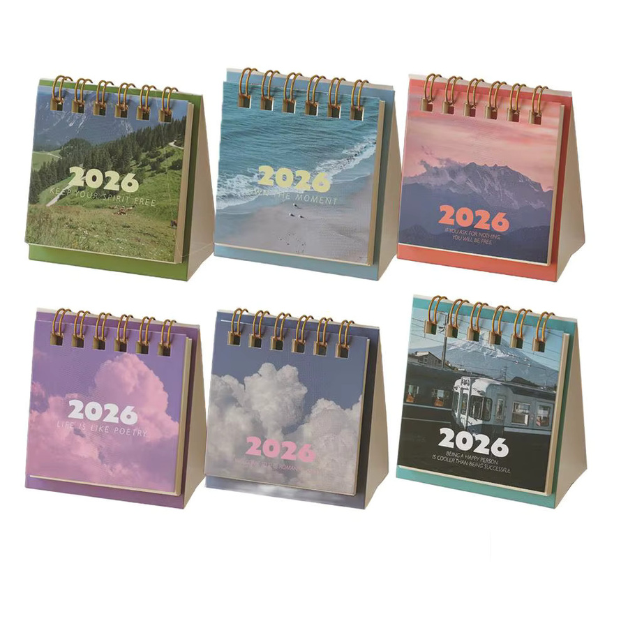Mini-Tischkalender 2026 mit Landschaftsmotiven als Spulenkalender und Desktop-Planer in Blau und Mehrfarbig - Bild 4
