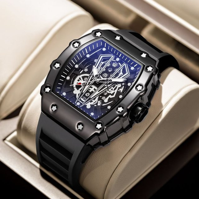 Mairuige Armbanduhr Quarz, Weinfass Form, Schwarz, Herren - Bild 1