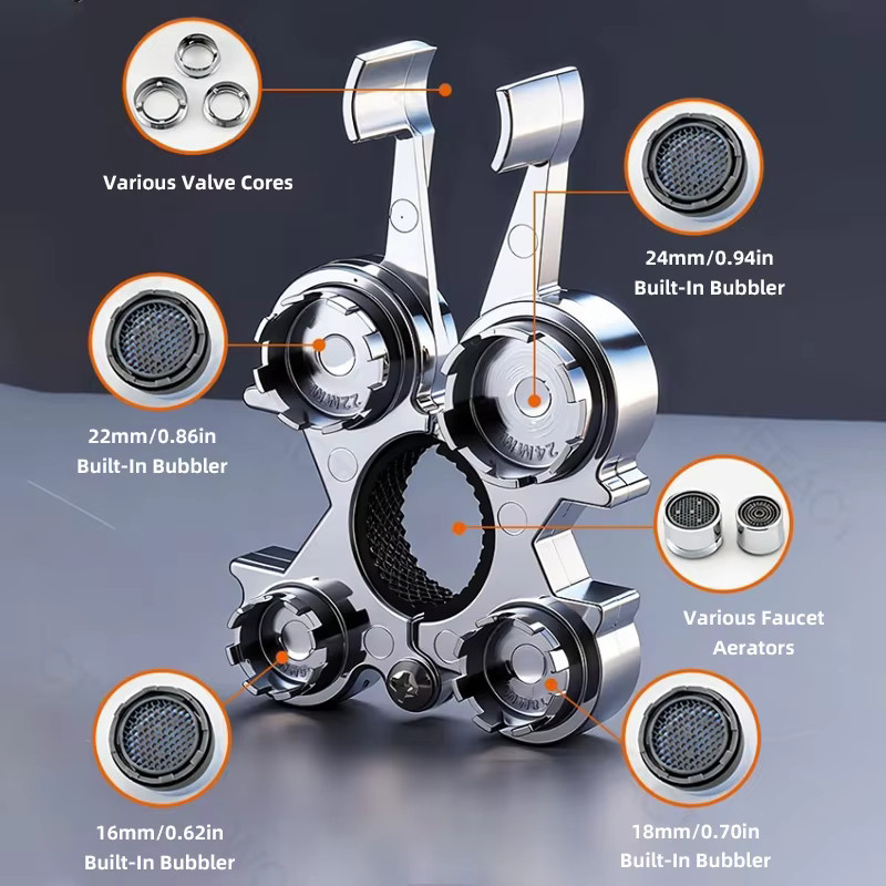 12-in-1 Wasserhahn Belüfter Schraubenschlüssel Set für die Reparatur und Installation von Küchen- und Badezimmer-Wasserhahn-Ventilkernen in Silber - Bild 3