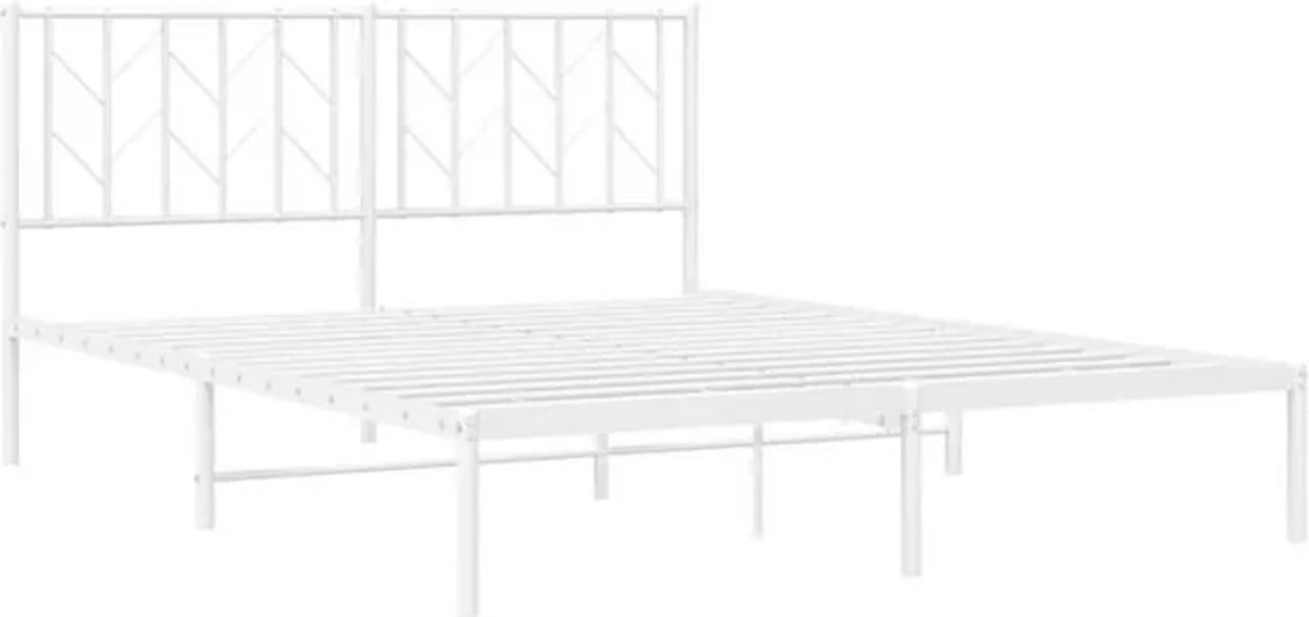Vidaxl Metallbett mit Kopfteil in Weiß, B/T/H: 150 x 200 cm - Bild 1