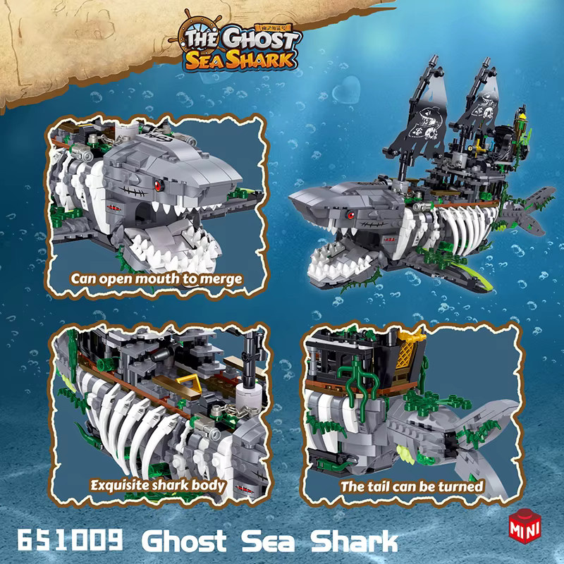 AMAZINGBLOKS Hai-Piratenschiff-Bausatz, mit Licht, 1155 Teile - Bild 2