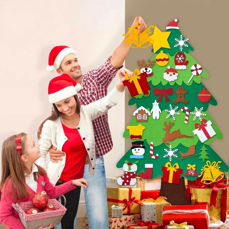 GoolRC Weihnachtsbaum aus Filz mit LED-Lichterkette und 33 hängenden Ornamenten in Grün und Mehrfarbig für Kinder und Dekoration - Bild 6