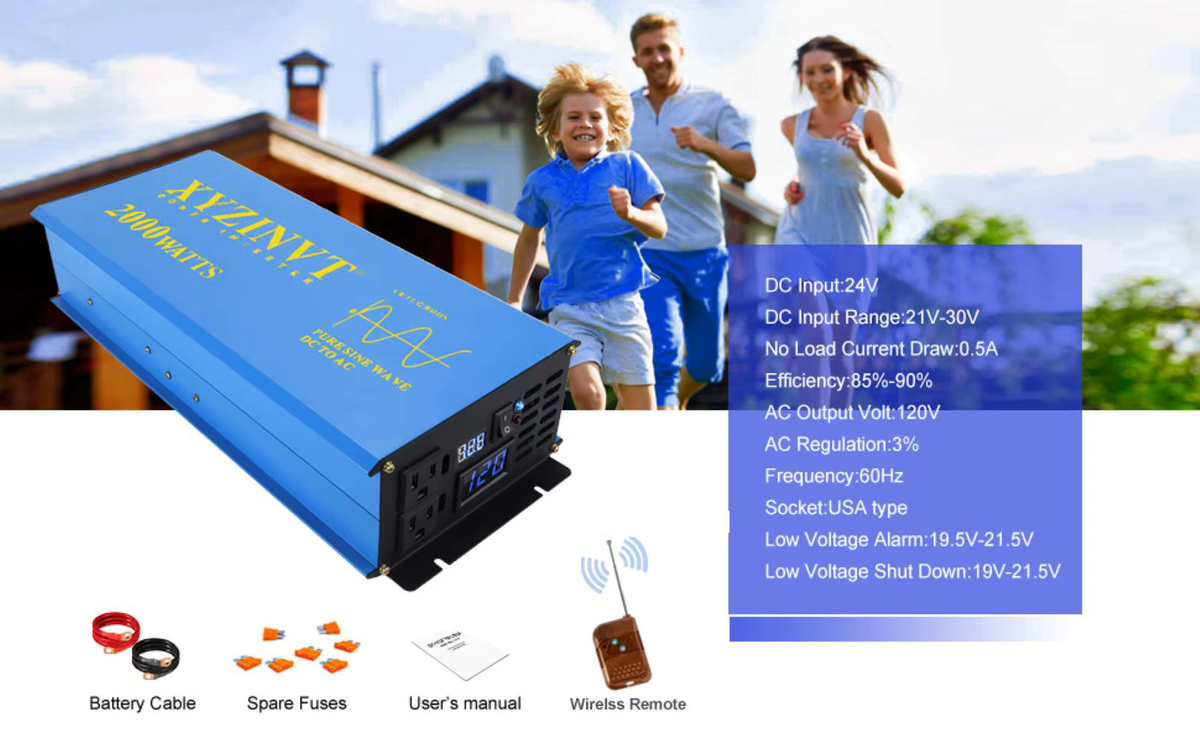 Blue Shell Sinus-Wechselrichter 2000W Reiner Sinus Konverter für Solarpanels 12V 24V 48V DC zu 110V 220V AC in Blau - Bild 3