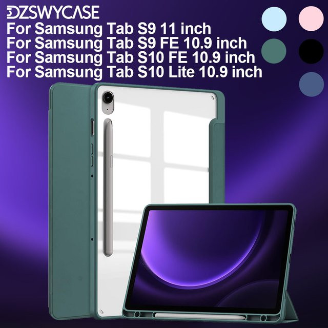 Samsung Schutzhülle für Galaxy Tab S10 Lite, S10 FE und S9 FE mit transparenter Rückseite und Auto-Schlaf-Wach-Funktion in Blau und Grün - Bild 1