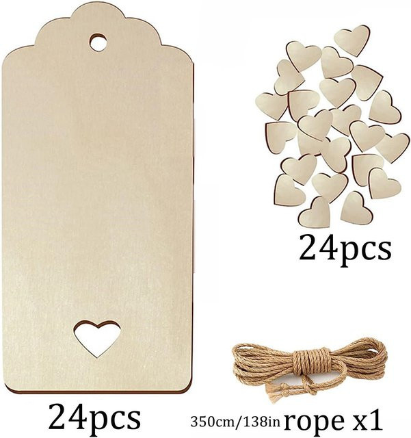 Rechteckige Holzanhänger mit Herz für DIY-Handwerk und Dekoration, beige, 2 mm Dicke - Bild 1