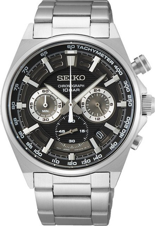 Seiko Chronograph, Quarz, Edelstahl, Schwarz, 41 mm, Herren