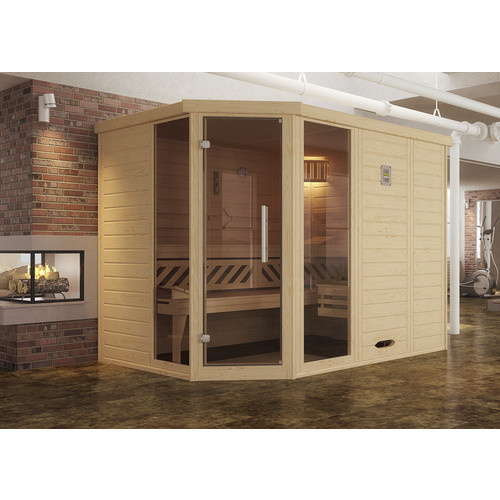 WEKA Ecksauna Kemi Eck 2 mit 2 Glastüren und Fenstern in Beige oder Anthrazit, B/H/T: 245 x 199 x 195 cm - Bild 3
