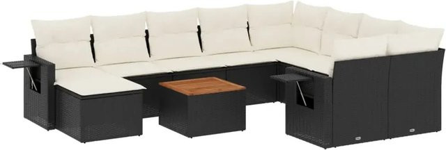 vidaXL 11-tlg. Garten-Sofagarnitur in L-Form aus Polyrattan mit Kissen in Schwarz-Creme - Bild 1