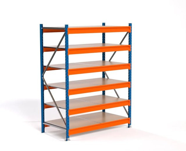 PROREGAL Industrie Weitspannregal MAXIMUS PRO Lagerregal mit 6 Spanplatten-Fachböden, Blau/Orange, H x B x T: 200 x 150 x 80 cm - Bild 1