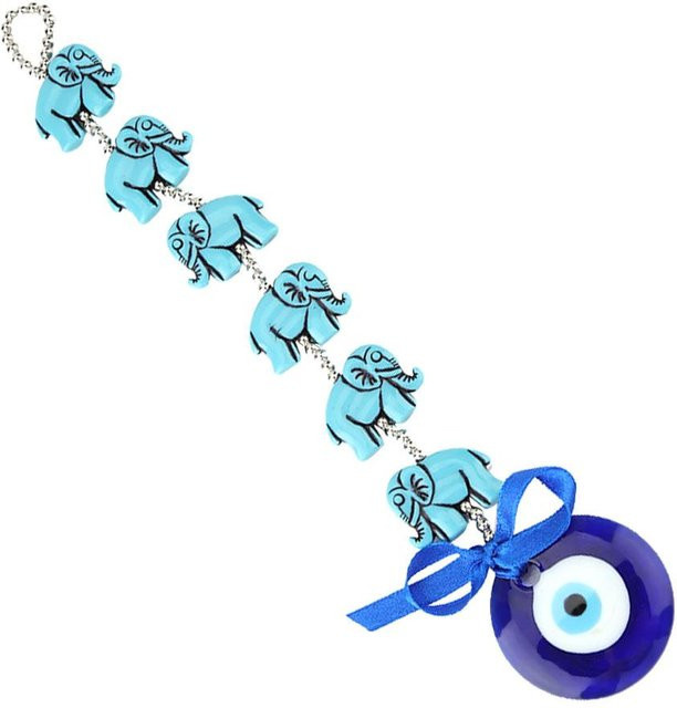 Blauer Elefant Wandbehang mit Quaste als böser Blick Amulett aus Glas von Igeteck - Bild 1