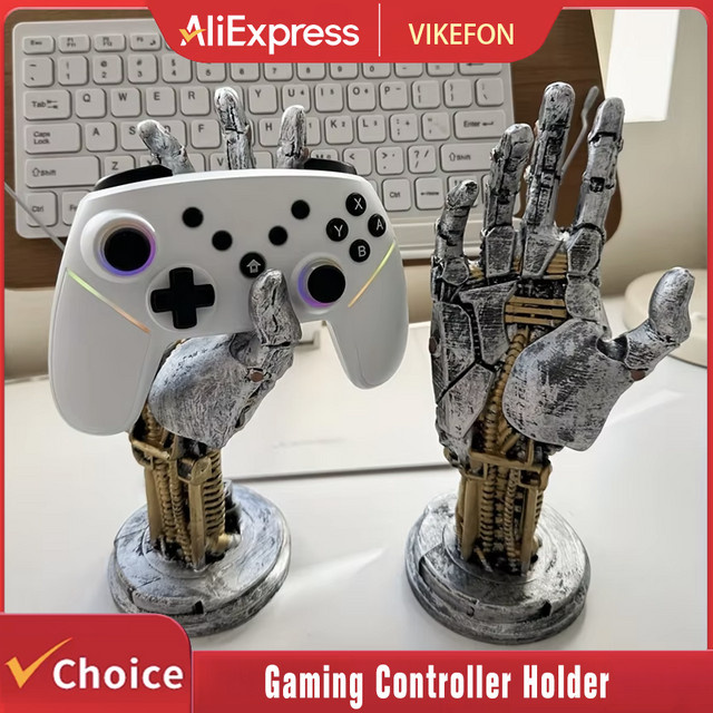 Mechanische Gaming Controller und Kopfhörer Halterung in Silber für Sony PS5, PS4 und Airpods Max - Bild 1