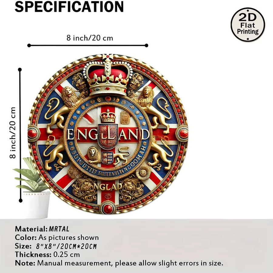 Potdemiel Rundes Metallschild England Flagge Vintage Design Rot-Weiß-Blau Durchmesser: 20,32 cm - Bild 4