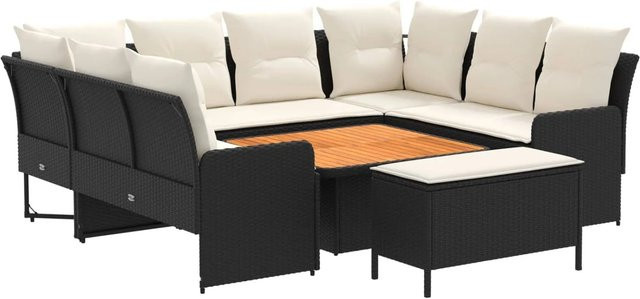 vidaXL Gartenmöbel-Set aus PE-Rattan und Akazienholz mit 7 Teilen in Schwarz und Creme - Bild 1