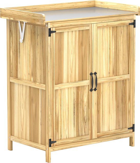 Outsunny Gartenschrank aus Holz und Edelstahl in Braun mit Klappdach und Arbeitsfläche, B/T/H: 43 x 74 x 88 cm - Bild 1