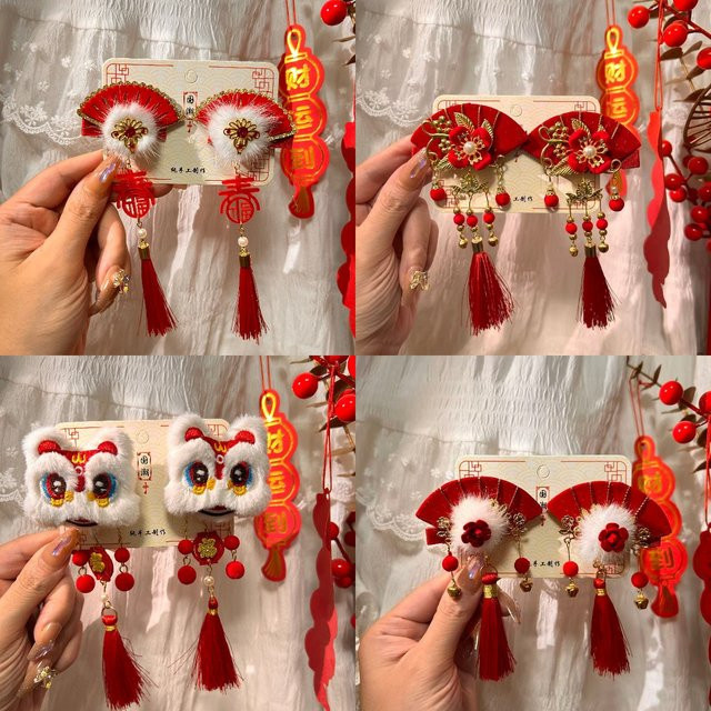 Xingshi Haarspange, Faltfächer, rot, Perlen, 2 Stück - Bild 1