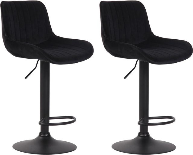 DELUKE 2er Set Barhocker BEKIM aus Samt in Schwarz, höhenverstellbar und drehbar mit Lehne, B/T/H: 50 x 50 x 86 cm - Bild 1