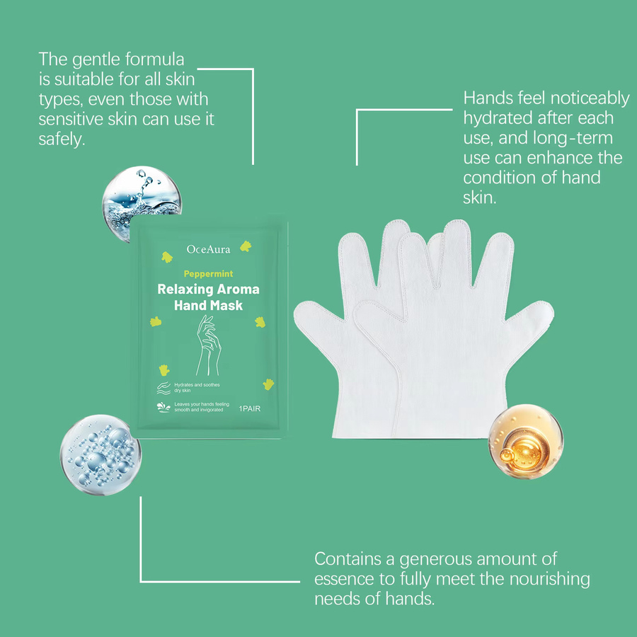 OceAura Handmaskenhandschuhe Pfefferminz-Aroma, Feuchtigkeitsbehandlung für Hände - Bild 3