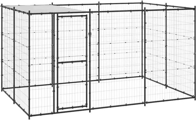 vidaXL Outdoor-Hundezwinger mit Überdachung aus Metall in Schwarz und Silber, 7,26 m² - Bild 1