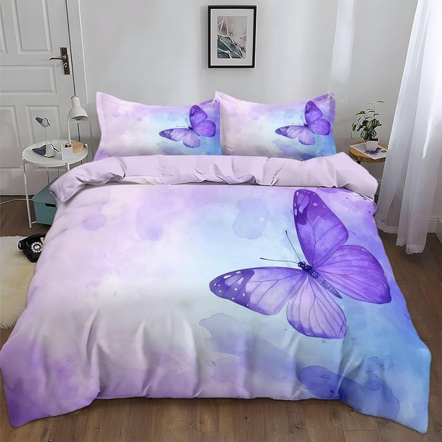 JMG Household Supplies Bettwäscheset Fantasy-Kunst Aquarell Schmetterling aus Mikrofaser, Farbe: Lila, B: 220 cm, H: 240 cm - Bild 1