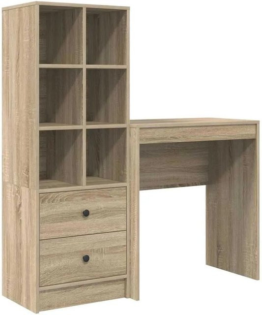 vidaXL Schreibtisch mit Hochboard Set in Sonoma Eiche, 2-teiliges Büroset aus Holzwerkstoff, Braun - Bild 1
