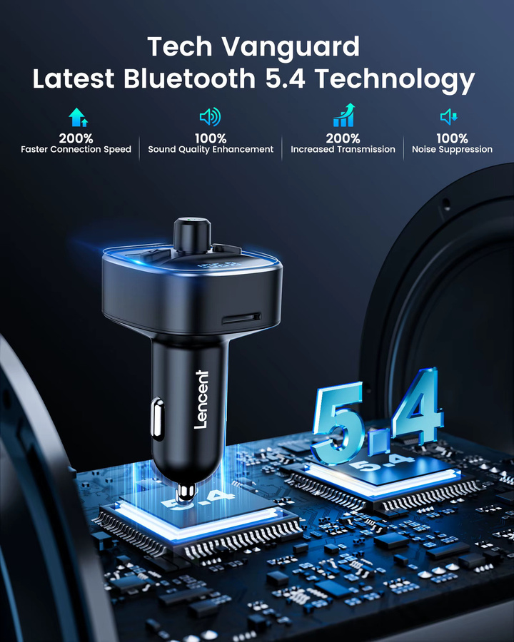 LENCENT Bluetooth 5.4 FM-Transmitter mit PD 30 W und QC 18 W Schnellladung, kabelloser Radio-Musik-Auto-Adapter in Schwarz - Bild 2