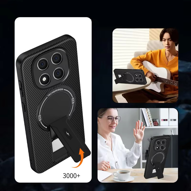 Carbon Faser MagSafe Magnetische Wireless Lade Hülle für Xiaomi 14T, Redmi Note 14, 13, 15C, 14C Pro in Schwarz - Bild 4