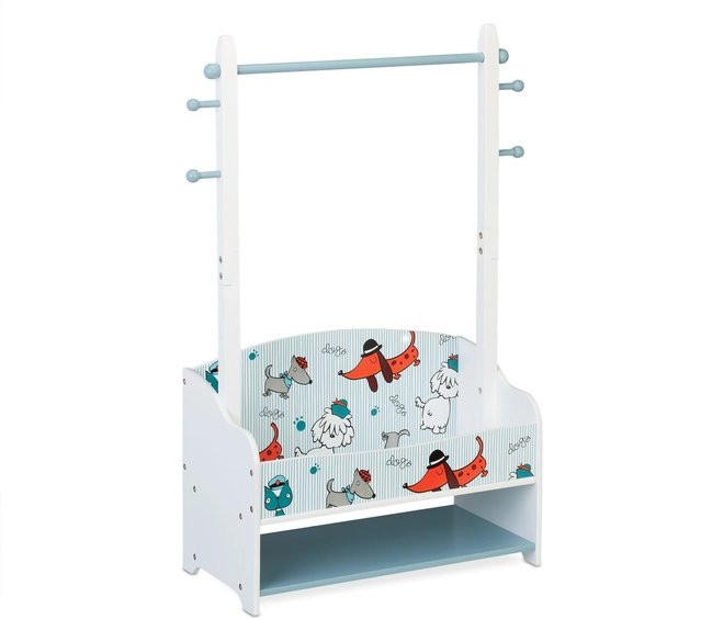 Relaxdays Kleiderständer für Kinder aus Kiefernholz und MDF in Bunt mit Hundemotiv und Ablagen, H x B x T: 101 x 71 x 30 cm - Bild 1
