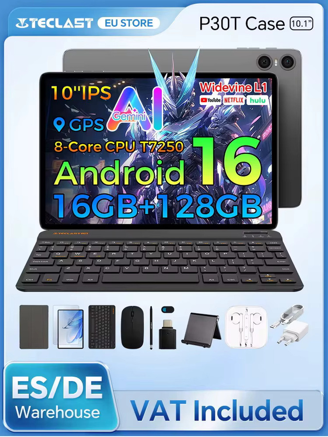 Teclast P30T Tablet Hülle mit Tastatur, Maus, Stylus und Kopfhörer in Schwarz und Grau - Bild 3