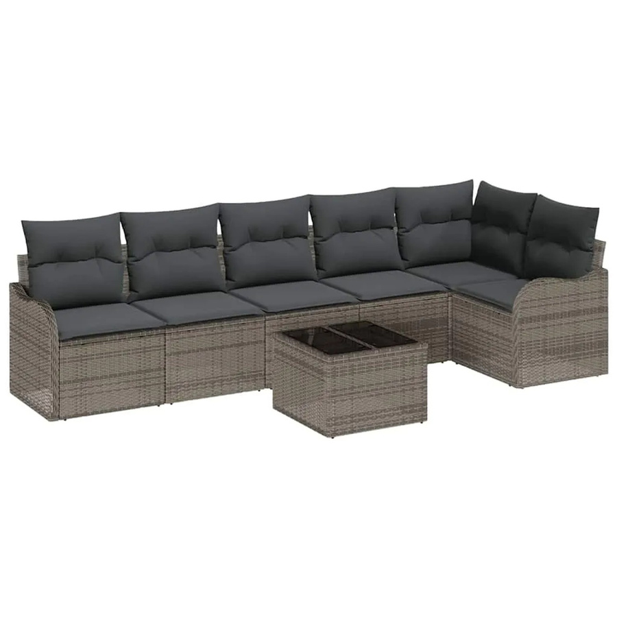 vidaXL 6-teiliges Garten-Sofa-Set aus Polyrattan mit Kissen in Schwarz und Grau - Bild 2