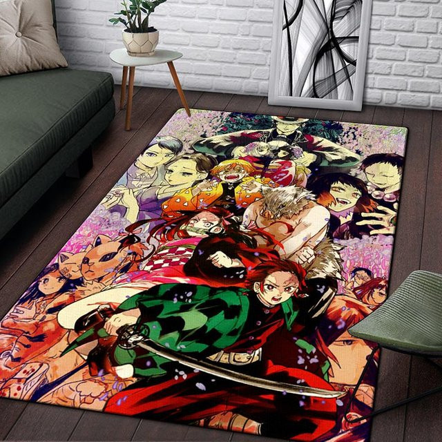 Demon Slayer Teppich von YangJOJO in Schwarz und Multicolour, weicher Boho-Flächenteppich aus Polyester, B/B: 80 x 120 cm - Bild 1