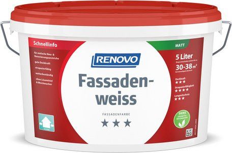 RENOVO Fassadenfarbe Dispersion wasserbasiert, matt, Weiß, 5 Liter - Bild 1