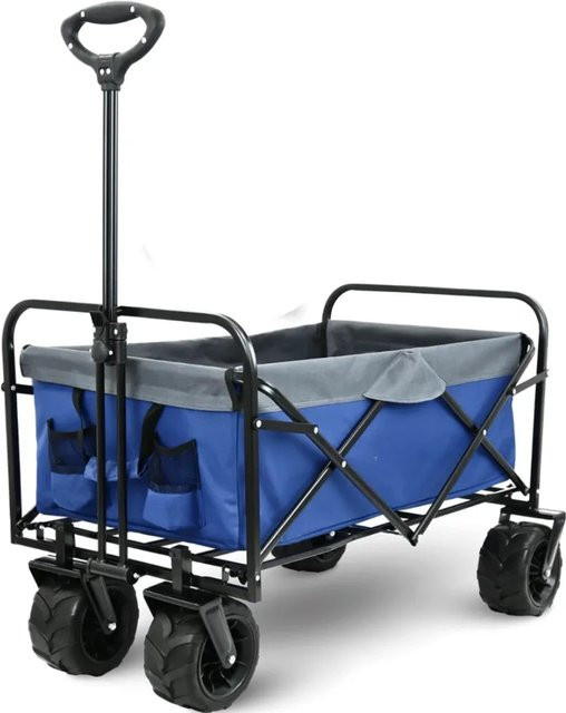 DELUKE Bollerwagen CALLI Faltbarer Transportwagen mit extra breiten Reifen und Feststellbremsen in Blau, belastbar bis 120 kg - Bild 1