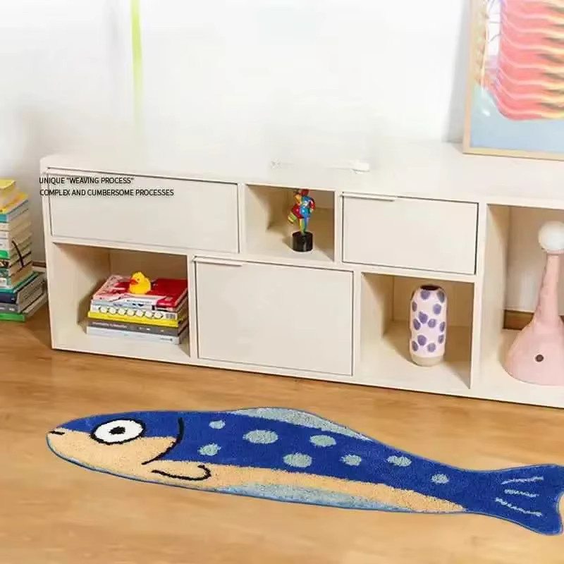 VIKAMA Kreativer Salzfisch-Teppich in Blau, rutschfeste und wärmespeichernde Fußmatte für Flur, Schlafzimmer und Eingangsbereich, B: 120 cm, T: 40 cm - Bild 2