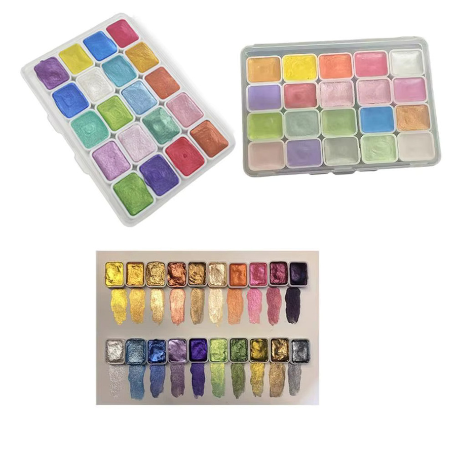 20-farbiges Metall-Aquarell-Malset mit Gold- und Silberpulver sowie Mineral-Perlenpigmenten in Gold, Silber und Multicolour für Kunst und Nageldekoration - Bild 3