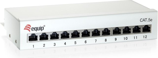 Digital Data Communications Equip Patch Panel mit 12 RJ-45 Anschlüssen für Ethernet/LAN in Hellgrau, RAL 7035 - Bild 1