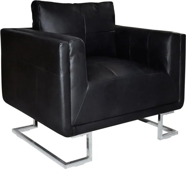 vidaXL Würfel-Sessel in Schwarz aus Kunstleder mit Armlehnen und Holzrahmen, B/T/H: 63 x 63 x 85,5 cm - Bild 1