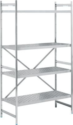 Köhler Regalsystem Grundregal aus Edelstahl in Silber mit gelochtem Boden, H 200 cm x B 120 cm x T 60 cm - Bild 1