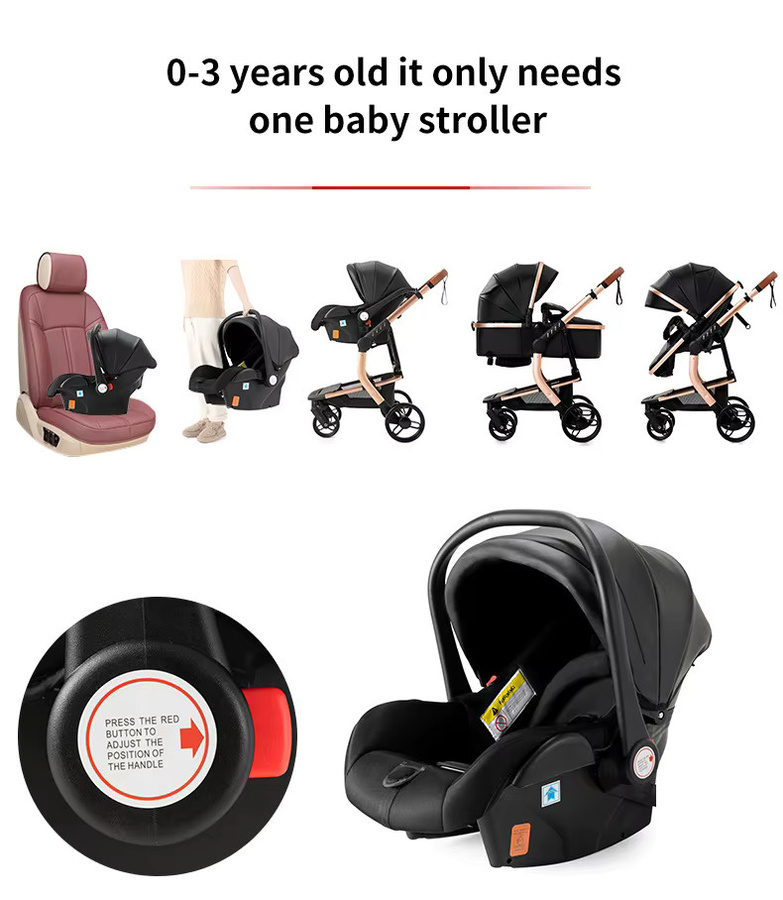 Prokoke 3-in-1 Kinderwagen Reisesystem mit umkehrbarer Babywanne, faltbar und leicht, Beige/Schwarz - Bild 5