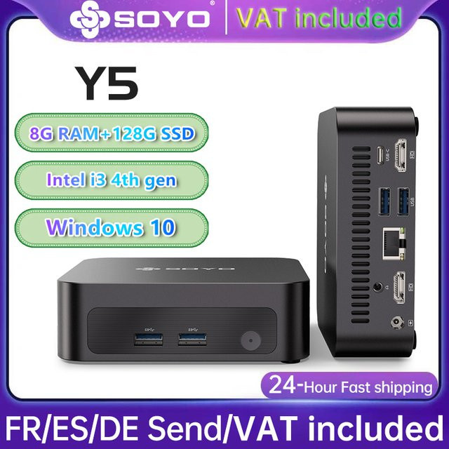 SOYO Mini-PC Y5 Desktop-Computer mit Intel i3 4030U, 8 GB RAM, 128 GB ROM, Windows 10, WiFi und Bluetooth in Schwarz - Bild 1
