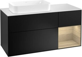 V&B Waschtischunterschrank Finion mit Wandbeleuchtung in Eiche und Blau Lack, Breite: 120 cm - Bild 1
