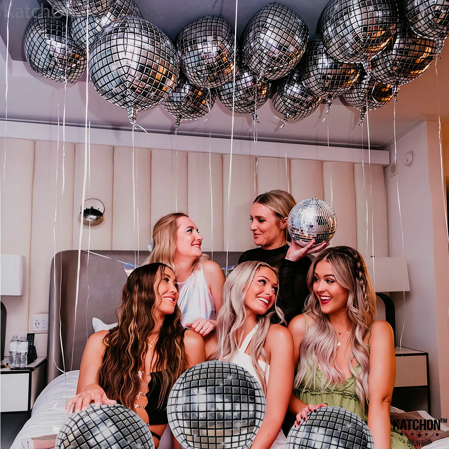 6 Stück silberne 4D Discokugel-Luftballons, 22 Zoll Party-Dekoration für Silvester und besondere Anlässe - Bild 3