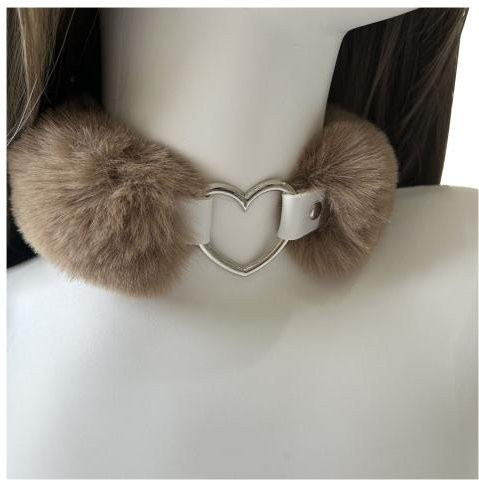 CoralReef Choker-Halskette, Legierung, Kunstpelz, Herz, khaki, Unisex - Bild 1