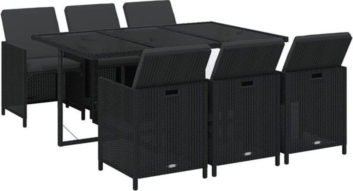 7-tlg. Gartenmöbel-Set aus Polyrattan mit Kissen in Schwarz von vidaxl - Bild 1