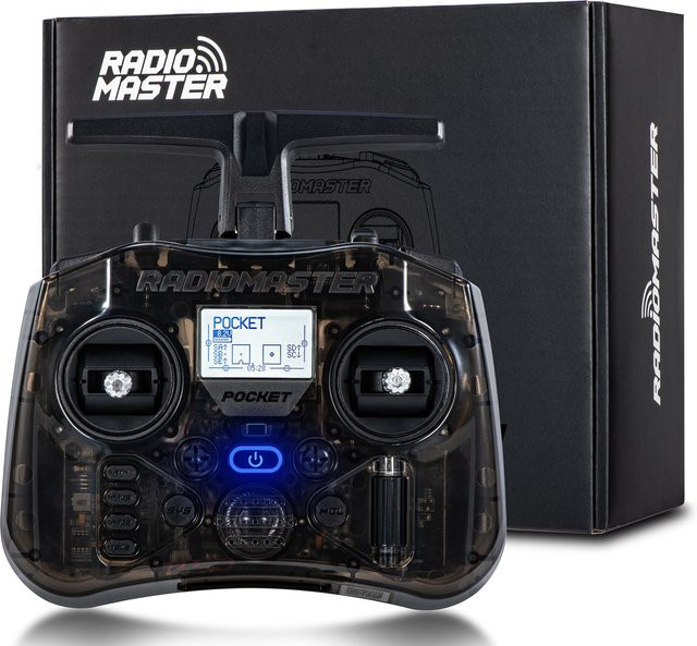 RadioMaster POCKET P16 2.4G Funkfernsteuerung mit ELRS-Sender, Hall-Joysticks und abnehmbaren Sticks in Schwarz und Transparent für RC-Drohnen - Bild 1