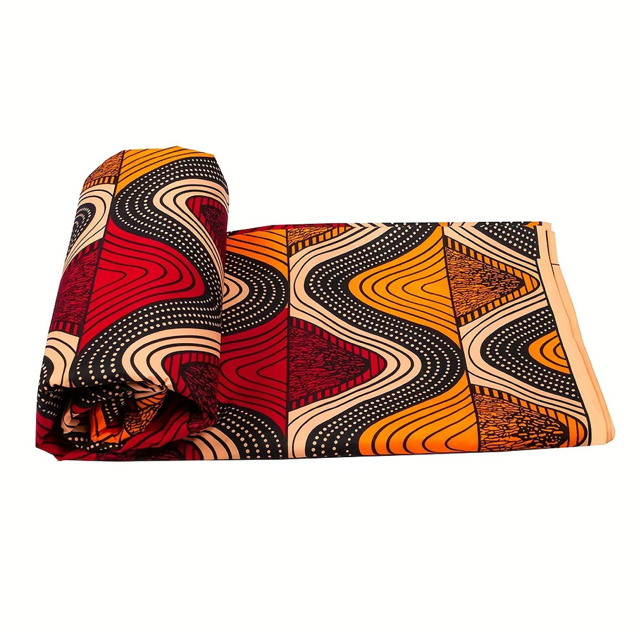 WENYUYA Ankara Afrikanischer Batikstoff aus Polyester mit rot-gelbem geometrischem Wellenmuster, 6 Yards - Bild 4