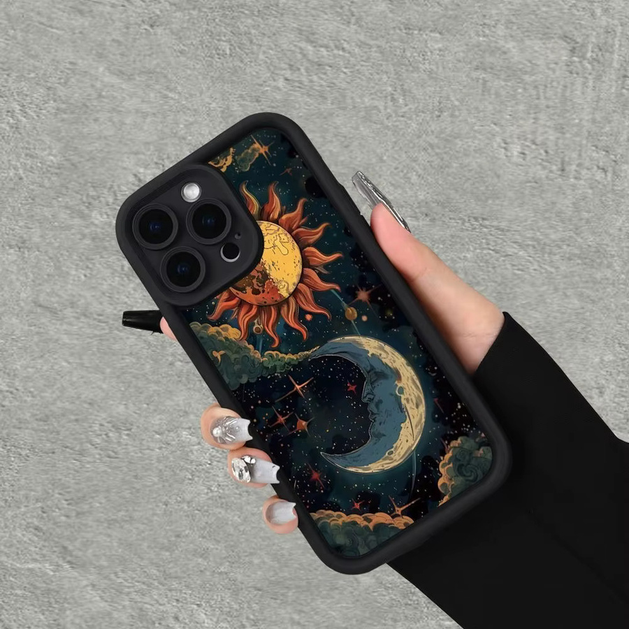 Schutzhülle mit Sonnen- und Mondmuster für Apple iPhone 17 16 15 Pro Max Plus in Schwarz - Bild 2