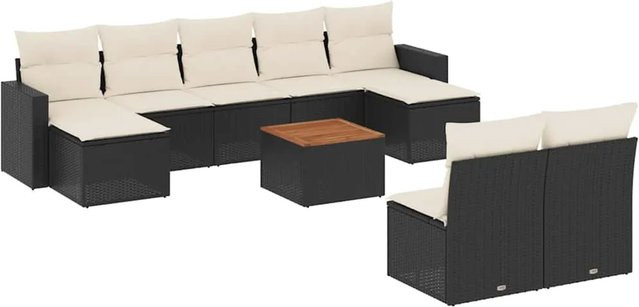 vidaXL 10-teilige Garten-Sofagarnitur aus Polyrattan in Schwarz mit Kissen und Metallrahmen - Bild 1